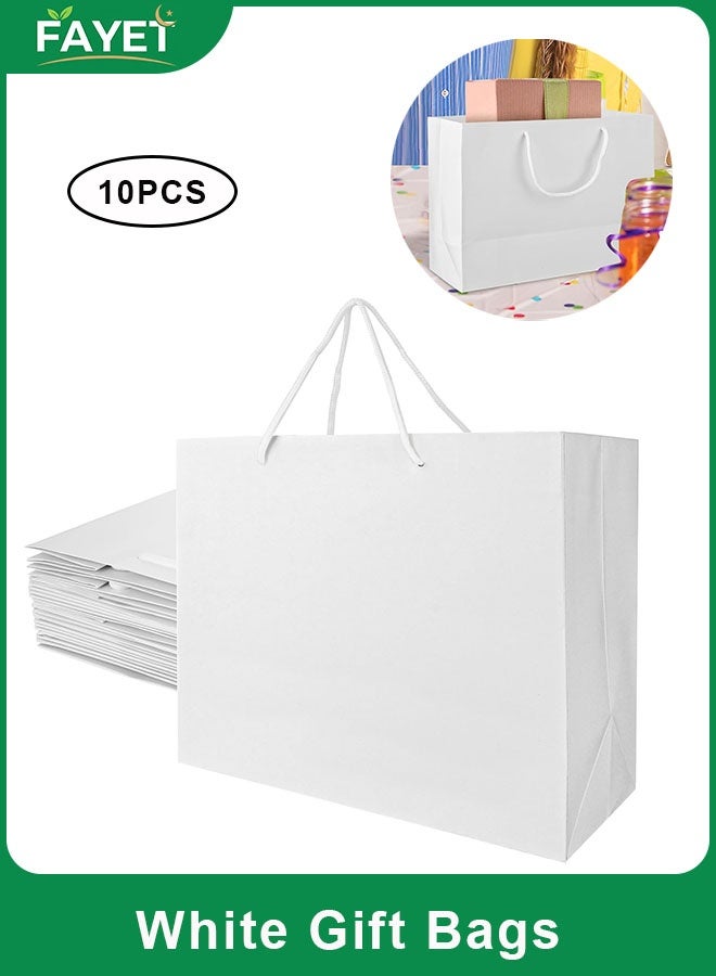 FAYET 10 Pcs White Gift Bags with Handles, Durable Paper Bags for Retail, Shopping, Birthday, Wedding Parties, and DIY Customization（44x12x32CM） - Image 1